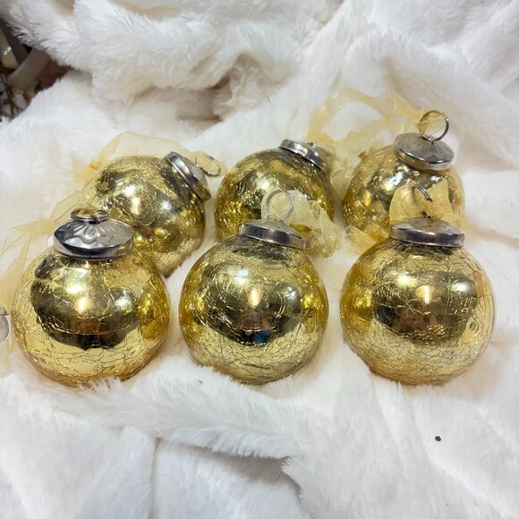 Christmas Holiday Set of 6 Crackled Mercury Glass Ornaments 2.5" - Picture 1 of 3